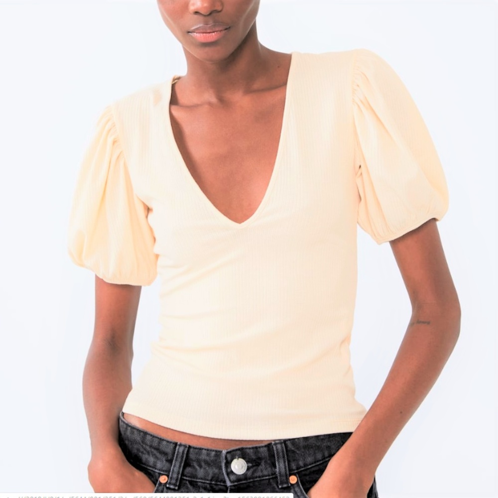 NWT Zara White Textured Weave Voluminous T-Shirt